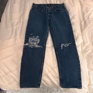 Lee straight leg dark wash distressed denim jeans